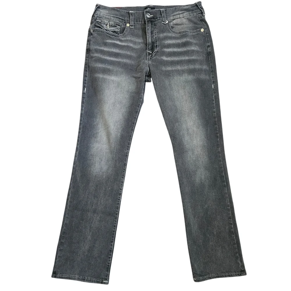 True Religion Ricky Relaxed‎ Straight Gray Mens Jeans Sz 36x34 NWOT